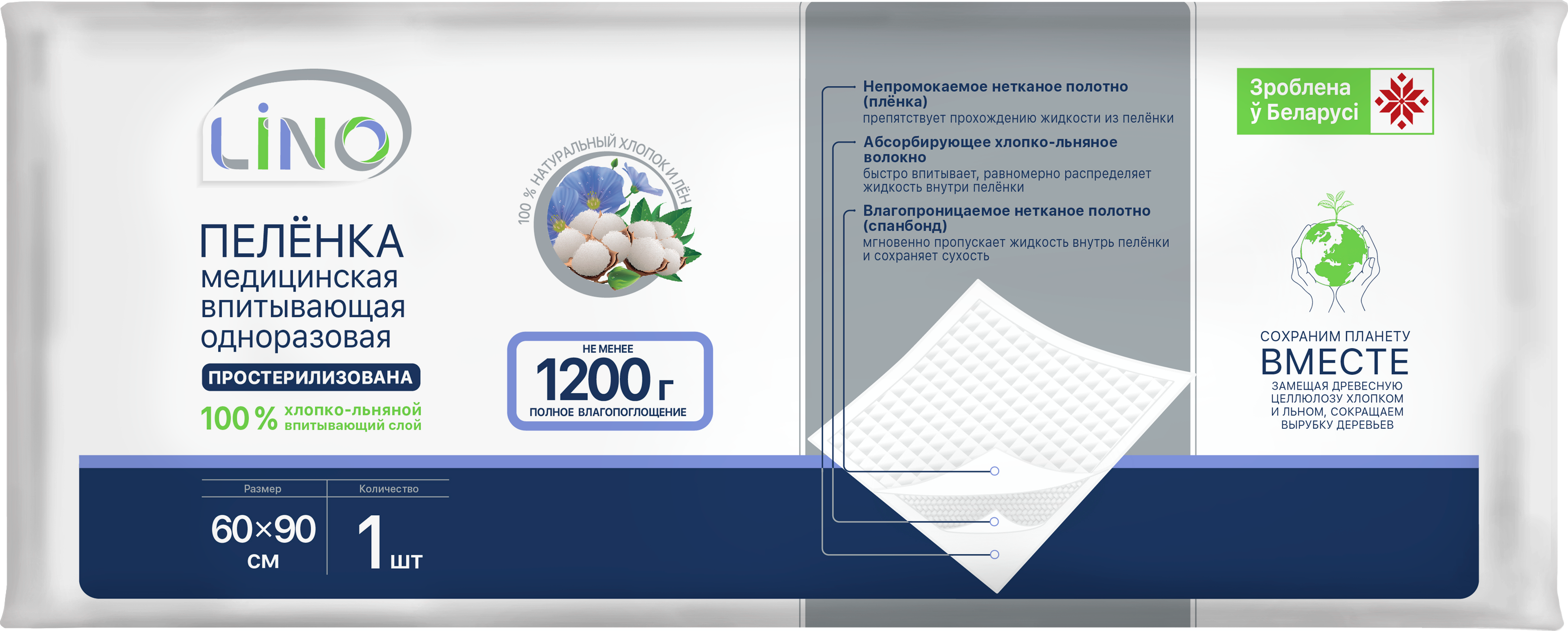 Пелёнка медицинская 1 шт 60х90_3